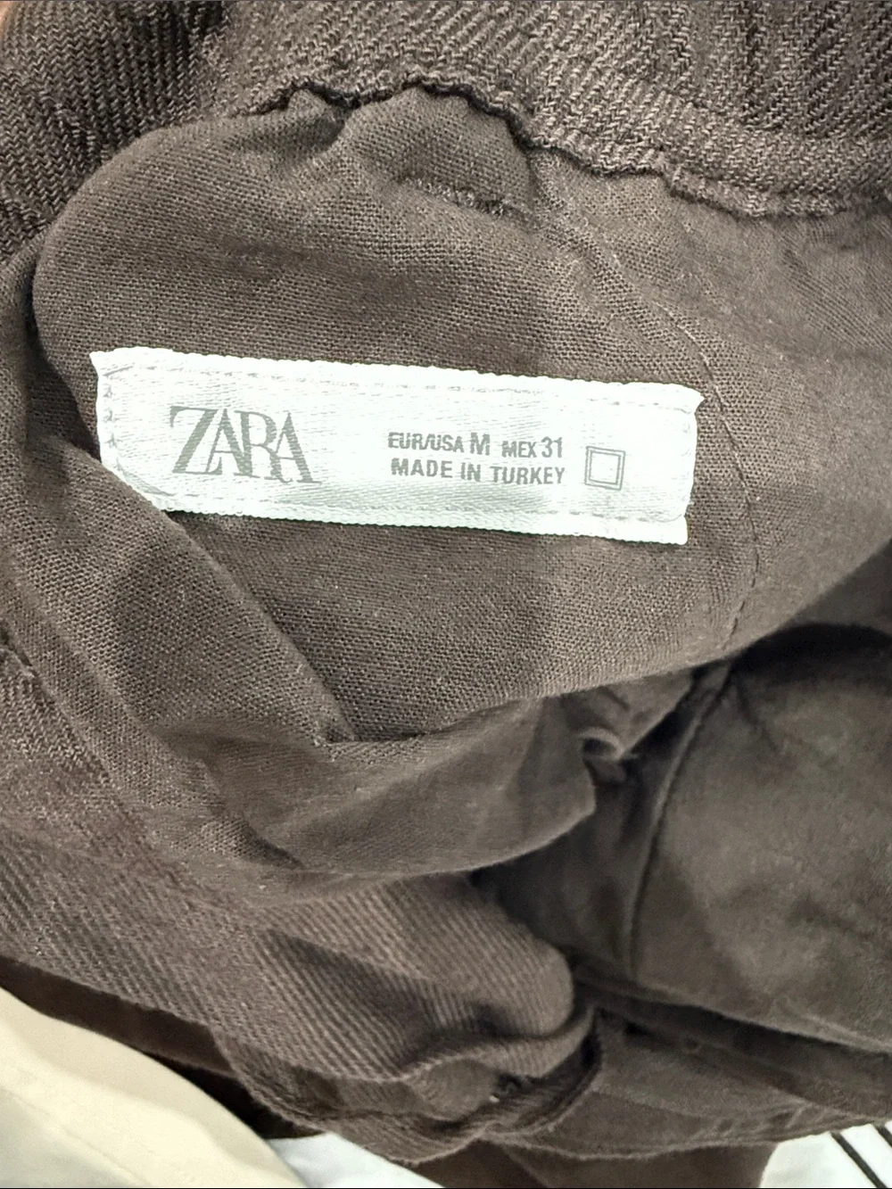 Zara Men's Dark Brown Relaxed Linen Pants